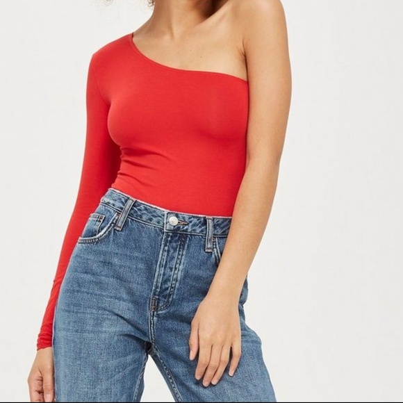 Red one shoulder top long sleeve Outlet
